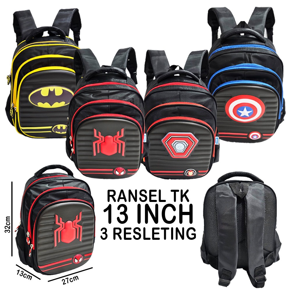 PREMIUM * TAS RANSEL SEKOLAH ANAK LAKI LAKI TK SD KARAKTER SUPER JAGOAN GLOSSY / EMBOS  MOTIF TIMBUL 3Resleting ( ALUCARD BODY KUMO OSH DUET 13&quot; )