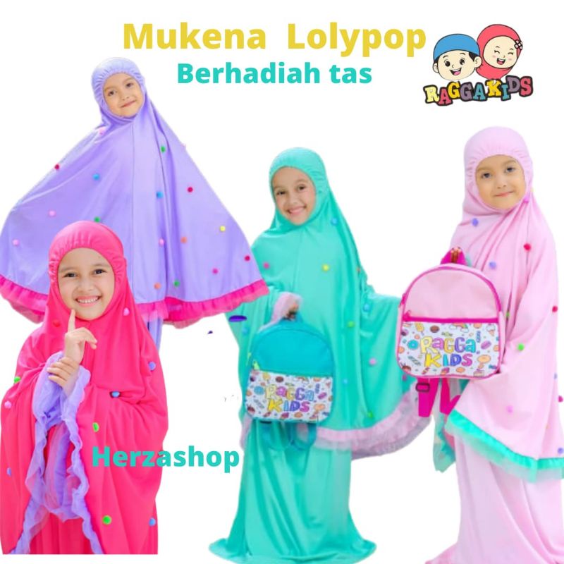 MUKENA ANAK RAGGAKIDS SERI LOLYPOP BERHADIAH TAS DAN SAJADAH MUKA