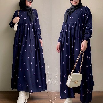 Midi Dress Jumbo Rayon Viscose Busui Resleting Depan