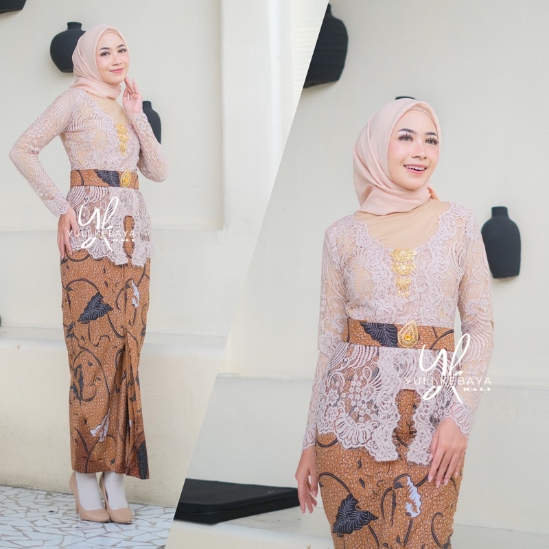 Set Kebaya Semi Italy Mawar Tepi depan | Kebaya hijab