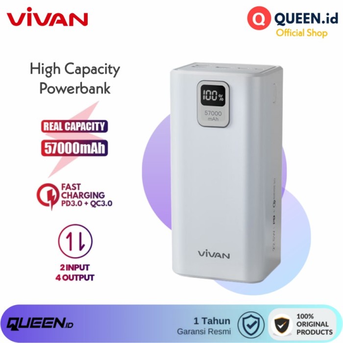VIVAN VPB-B60 POWERBANK 57000MAH QC PD 3.0 22.5W 4 PORT 57000 MAH FAST