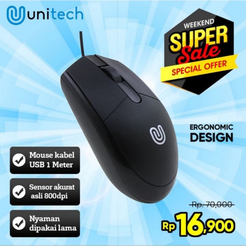 Optical Mouse G3 Unitech Wired kabel USB 1000DPI