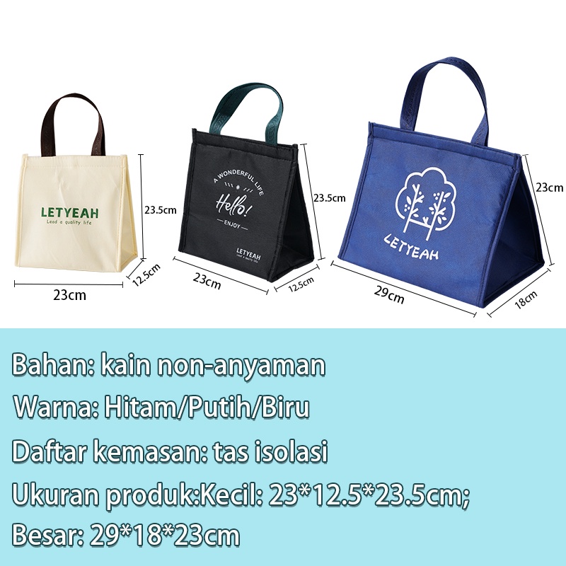 Letyeah &amp; Kaizenliving Tas Bekal Travel Sekolah Anak Lunch Bag Tas Bekal Jumbo Dewasa Tas Isolasi Makanan Anti Air