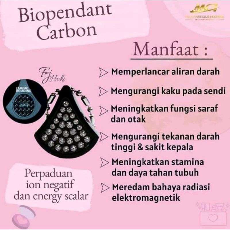 Kalung MCI Biopendant Leaf Black dengan Fiber Carbon didalam Kaca bioglass dengan 1400 Ion Negatif