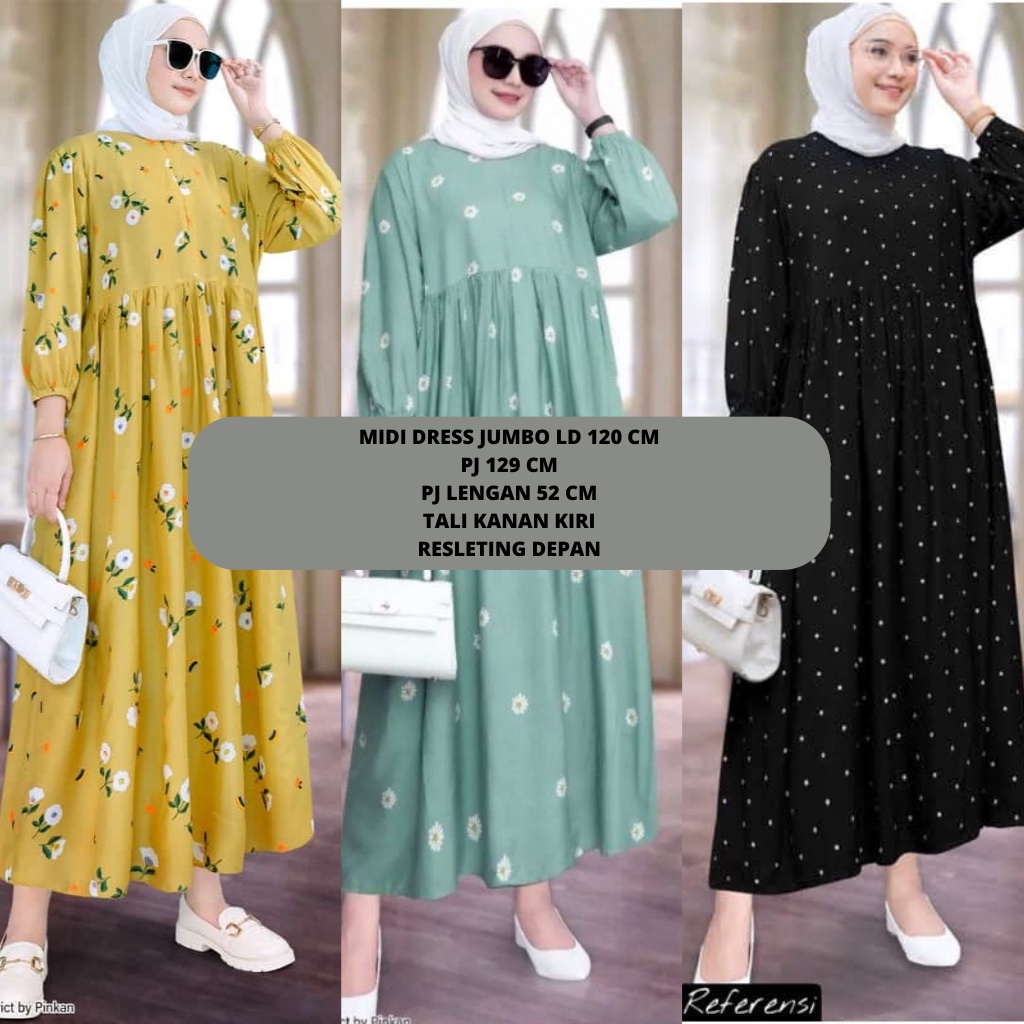 Midi Dress Jumbo Rayon Viscose Busui Resleting Depan