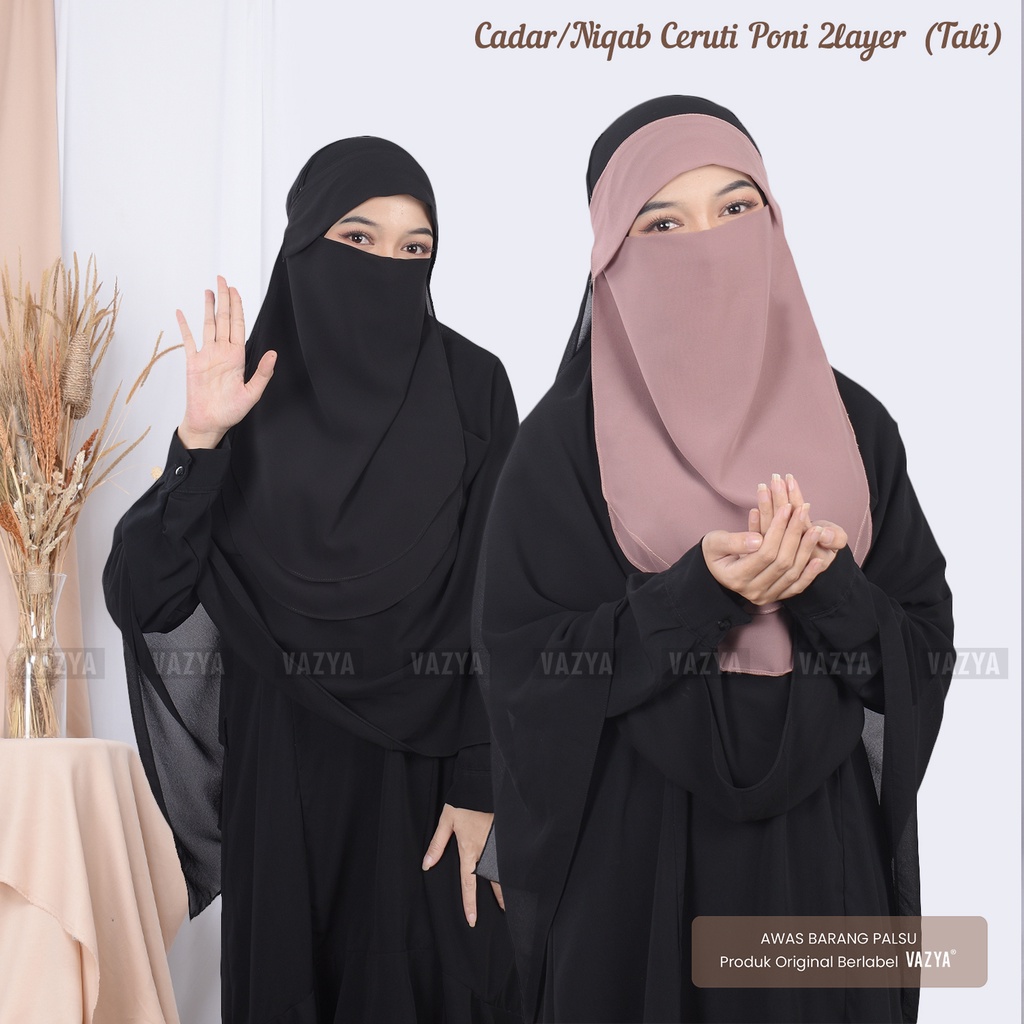 Cadar Niqab Poni Tali Ikat 2-layer
