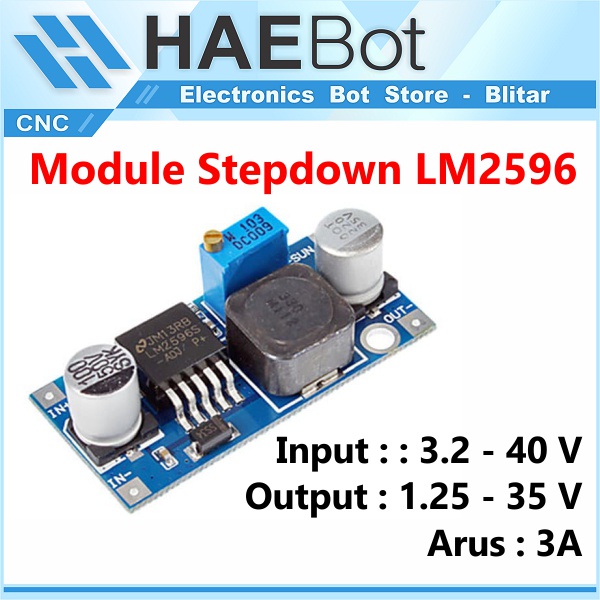 [[HAEBOT] Step Down Module LM2596 3A Adjustable DC Buck Converter Penurun Tegangan 2A in 3.2 - 40V DC-DC Driver out 1.25 - 35V Variabel Regulator Switching Perubah voltase Mini