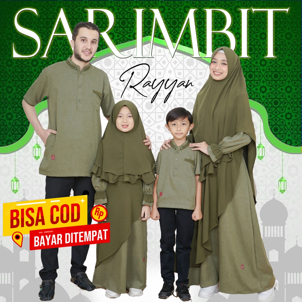 Arra Baju Muslim Couple Lebaran Sarimbit Keluarga Pasangan Ayah Ibu Anak Series Rayyan Hijau Army Or
