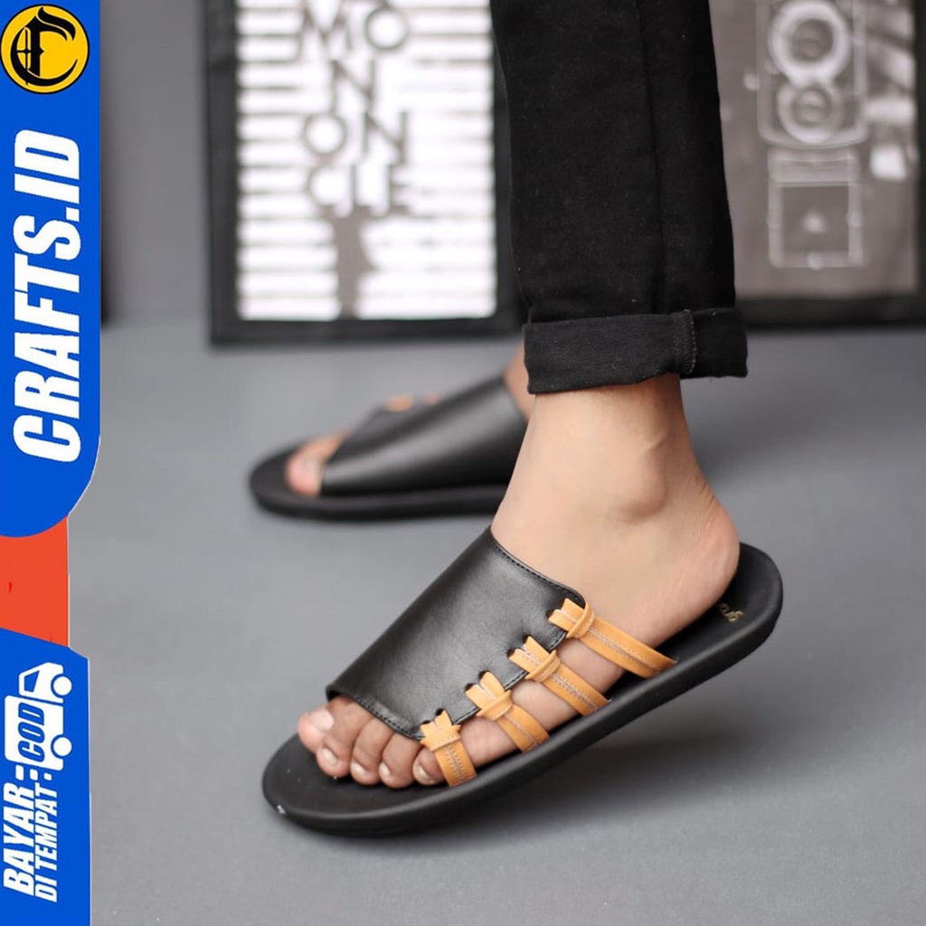Sendal Selop Pria Kulit Asli Sendal Casual Crafts Haskur