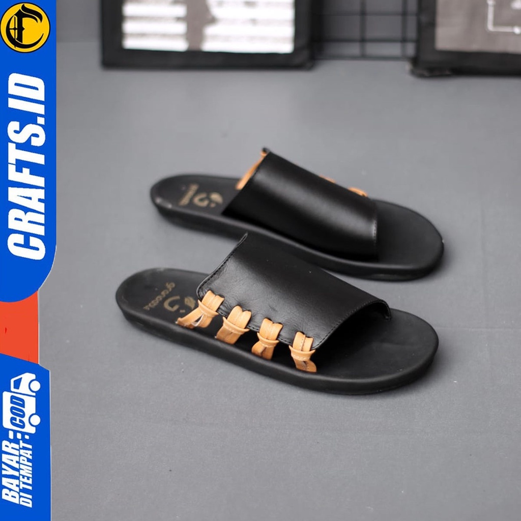 Sendal Selop Pria Kulit Asli Sendal Casual Crafts Haskur