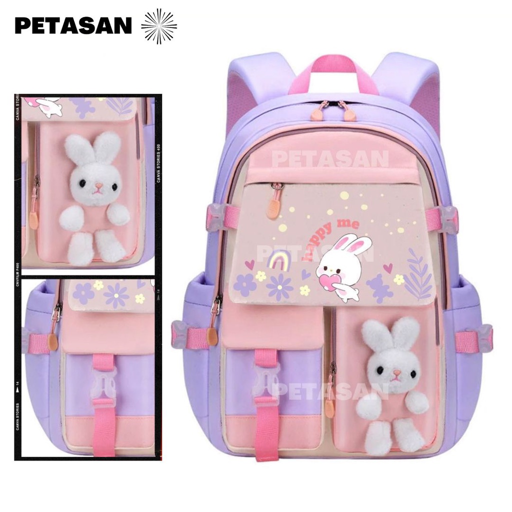 PTS - Tas Ransel Anak Sekolah - Tas Anak Ransel Sekolah SD ABG Korea rabbit BONEKA  - TAS BONEKA HAPPY ME