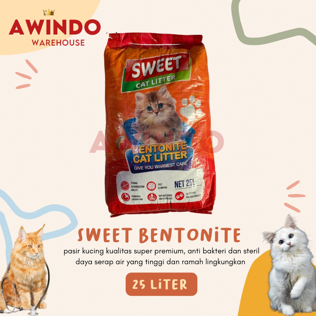 PREMIUM SWEET BENTONITE 25L - Pasir Wangi Kucing Gumpal Sweet Cat Litter 25lt