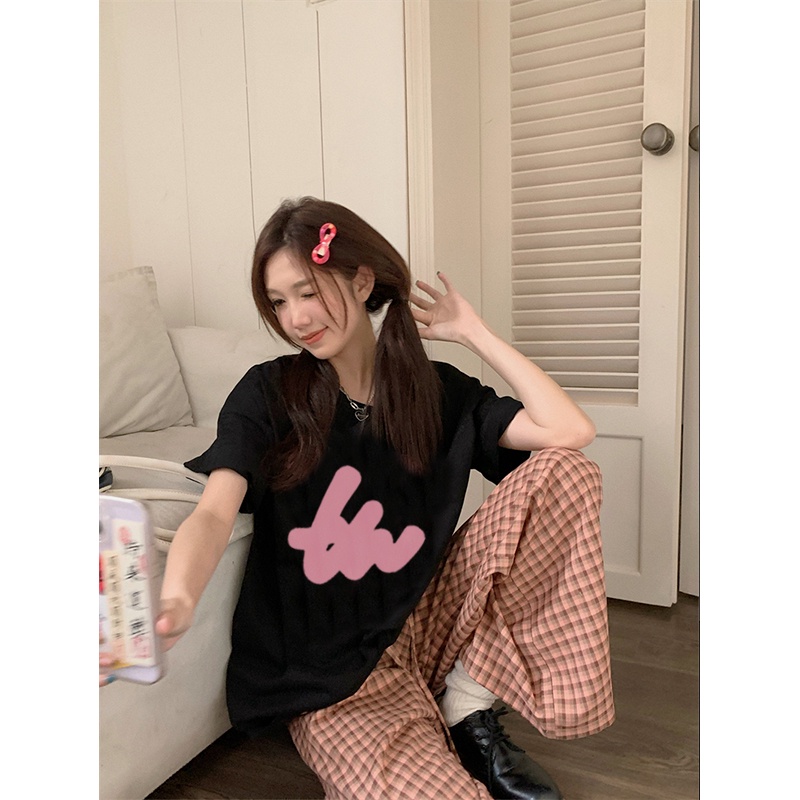 premium import atasan wanita kaos wanita korean style lengan pendek letter motif printed t-shirt oversize kaos puith