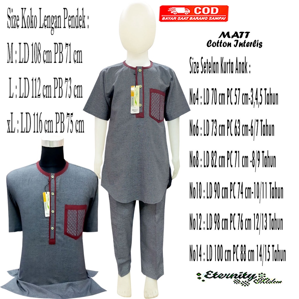 Baju Koko Couple Ayah dan Anak 3tahun-14tahun Lengan Pendek Couple Eternity Koko Baju COD