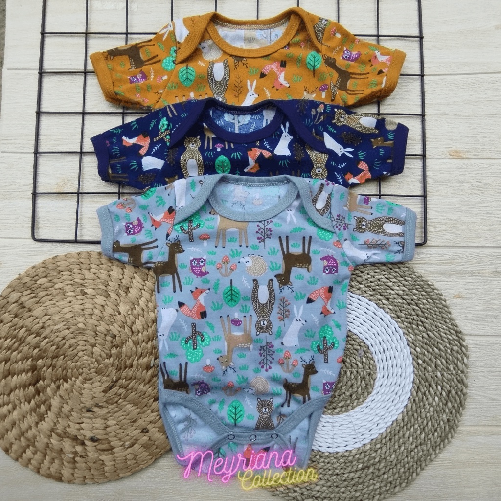 3 PCS Jumper Bayi Baru Lahir Kaki Motif Printing Animals Zoo Usia 0-6 Bulan Meyriana Collection