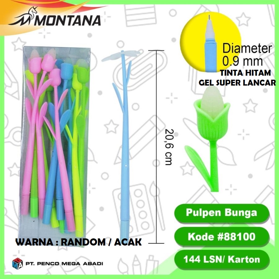 

pulpen hitam gel motif bunga warna random
