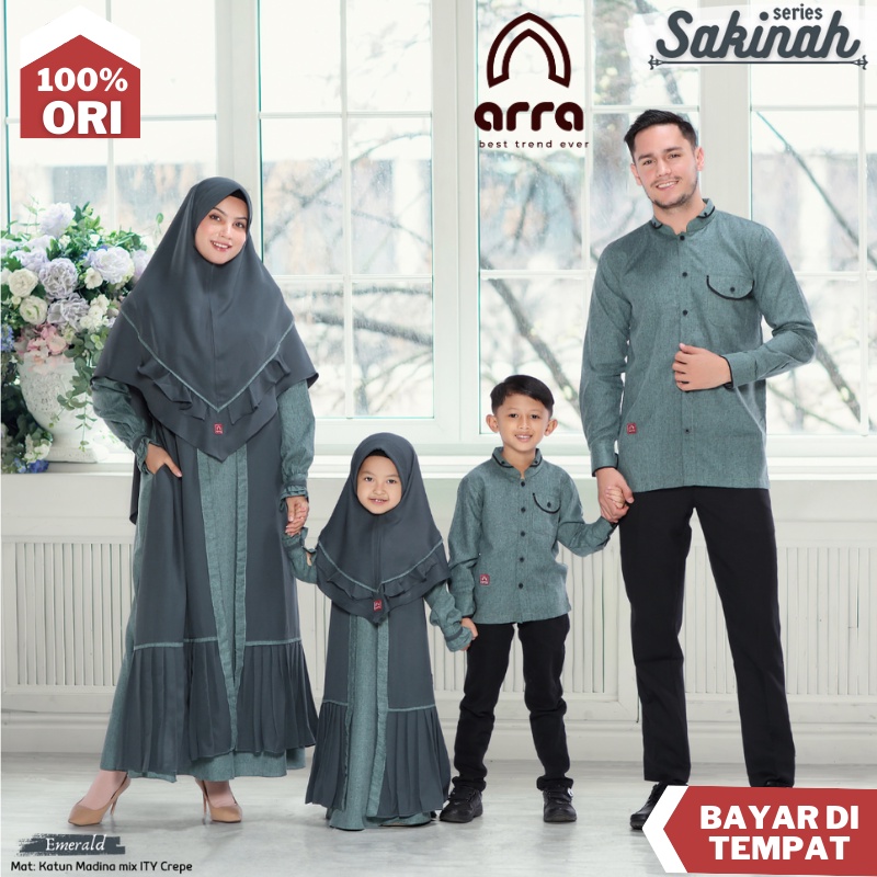 Gamis Couple Pasangan Sarimbit Keluarga 2023 Lebaran Arra Original Sage Green Gamis Syari Couple Pas
