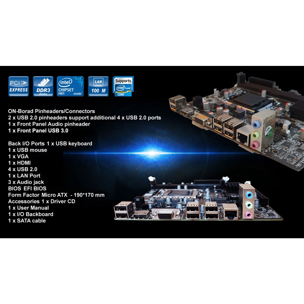 VenomRX Motherboard H61 M.2 NVMe HDMI DDR3