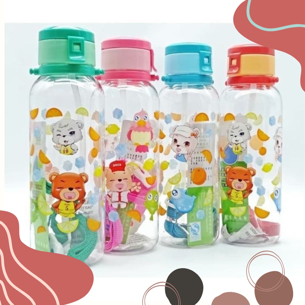 Botol Minum Anak Sedotan Tali Karakter Beruang BPA Free 480 ml Murah H55