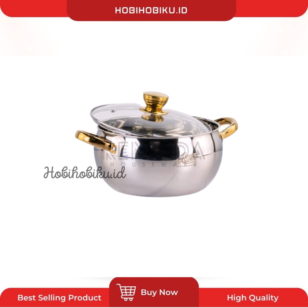 Panci cantik stainless  tutup kaca 22cm aesthetic  panci korea anti lengket