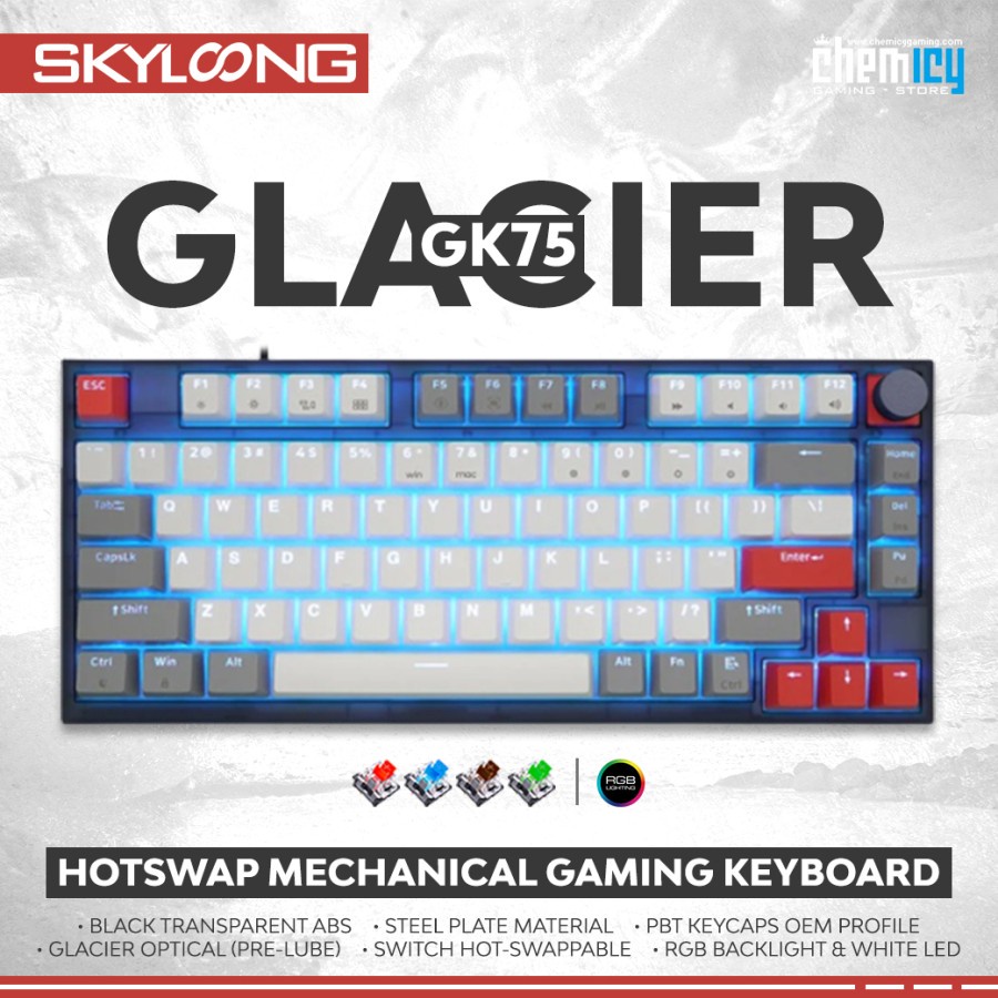 Skyloong GK75 Glacier Gray White Red Mechanical Gaming Keyboard