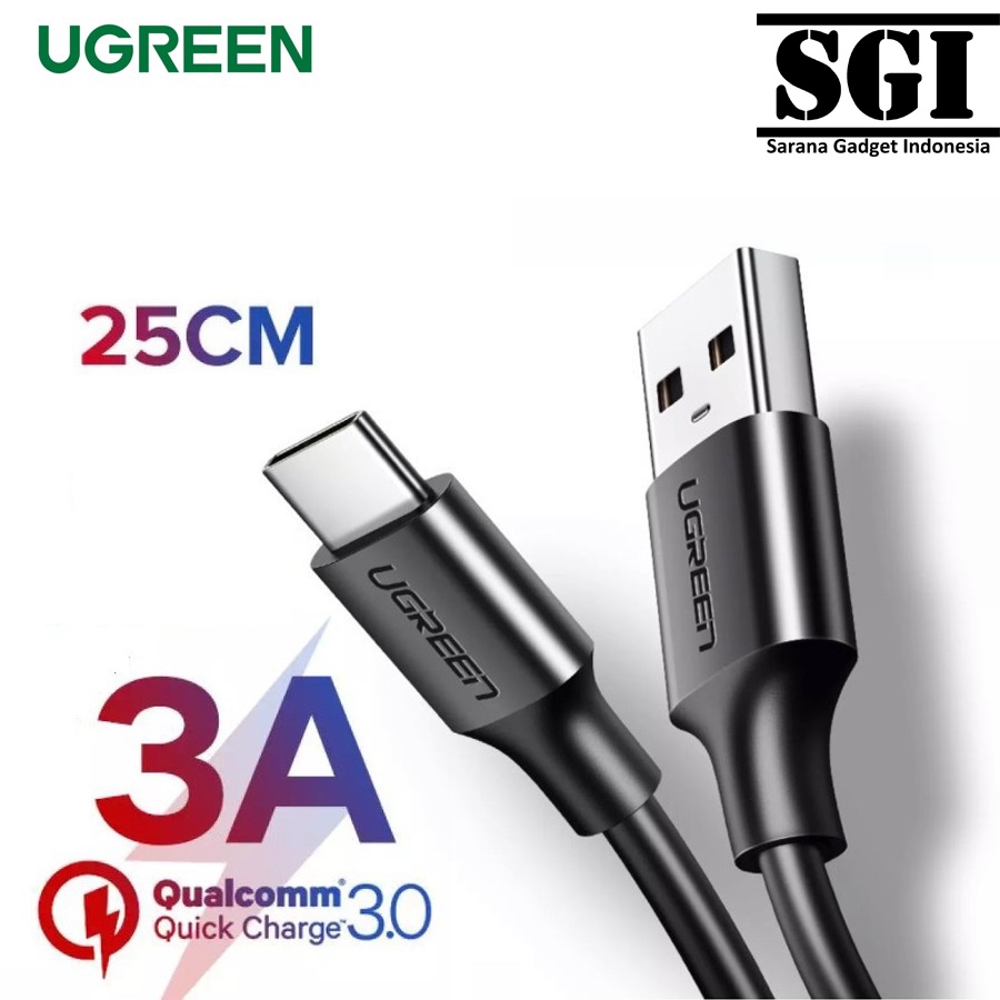 UGREEN ORIGINAL Kabel Data USB TYPE C 3A 25CM for XiaoMi Samsung Oppo Vivo Ori Realme Fast Charging 