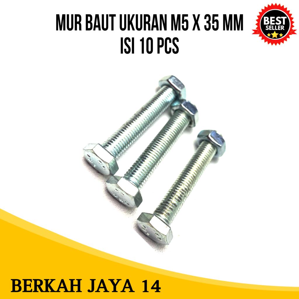 MUR BAUT ISI 10 PCS UKURAN M5X35 MM WARNA PUTIH HEXAGON HEX BMK BAHAN BESI TEBAL HARGA MURAH BERKUALITAS