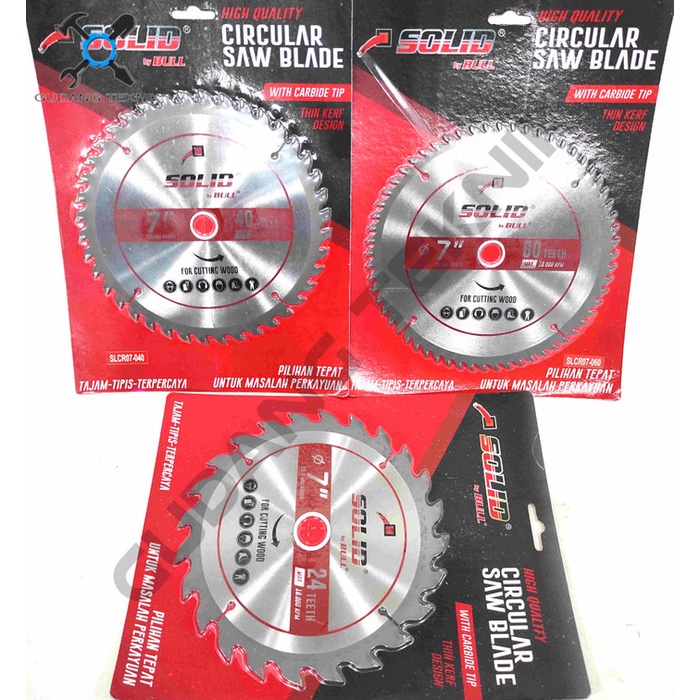 (SILVER) Mata Pisau Kayu Circular Saw TCT TIPIS 20mm 25mm SILVER 7&quot; 24T 40T 60T SOLID / Circular Saw Blade 7&quot; x 24T 7&quot; x 40T 7&quot; x 60T Mata Gergaji Circle 7 Inch SOLID