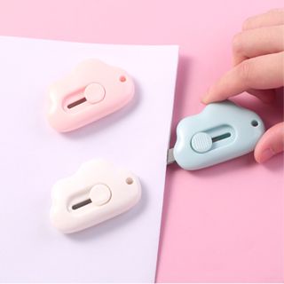 T&amp;Y Cutter Mini Portable Bentuk Oval Mini Cutter Polos Travel Kit Pemotong Kertas Paper Cutter Lucu Bentuk Awan Warna Pastel Untuk Unboxing Paket