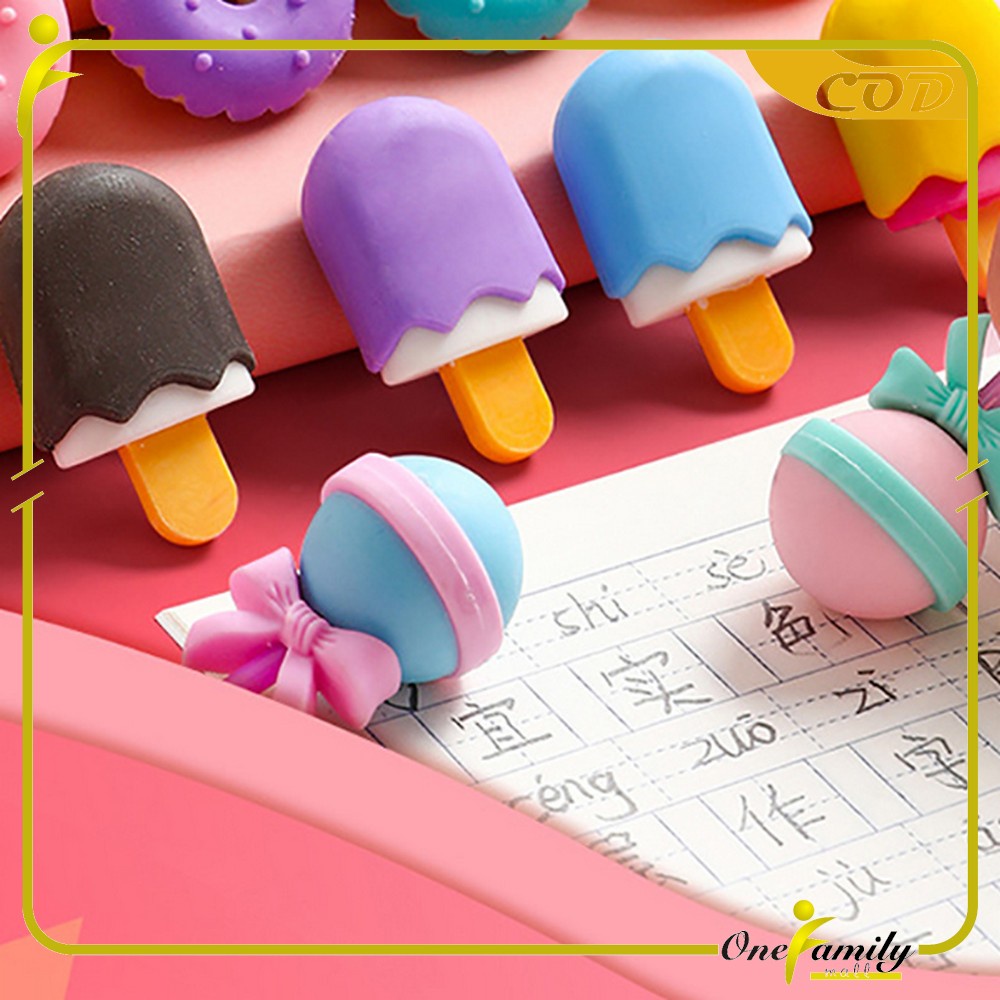 ONE-A53 Penghapus Pensil Set 4IN1 Motif Lolipop / Alat Tulis Penghapus Lucu Isi 4pcs Karakter Donat Eraser Ice Cream Import