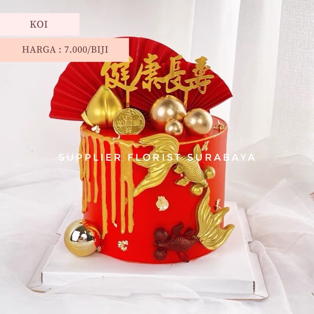 MINIATUR KUE TART KOI EMAS KOI GOLD KOI MERAH RED CAKE DECORATION DEKORASI KUE ULANG TAHUN ULTAH CNY CHINESE NEW YEAR MINIATUR KOI