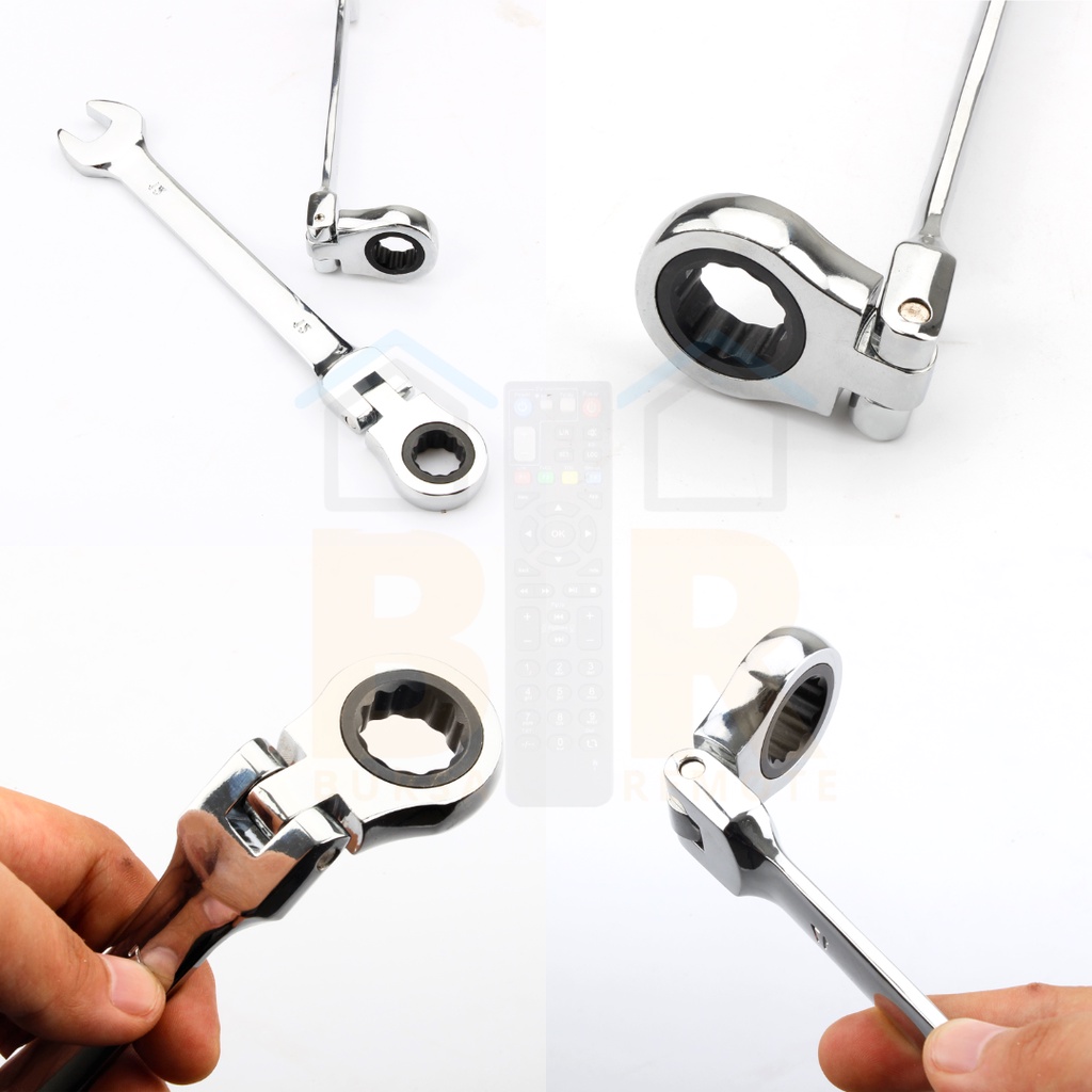 Kunci Ring Pas Flexible Ratchet 2In1 Bolak Balik Double Open End Wrench 8MM - 17MM