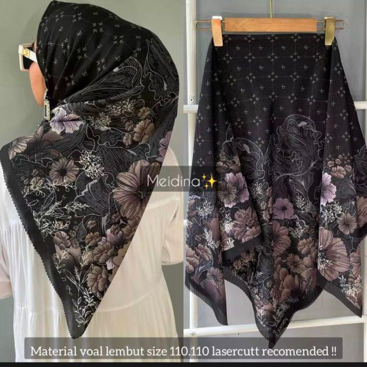 Hijab segiempat Voal motif-Voal motif bunga-Hijab voal motif terbaru-Motif bunga-motif premium