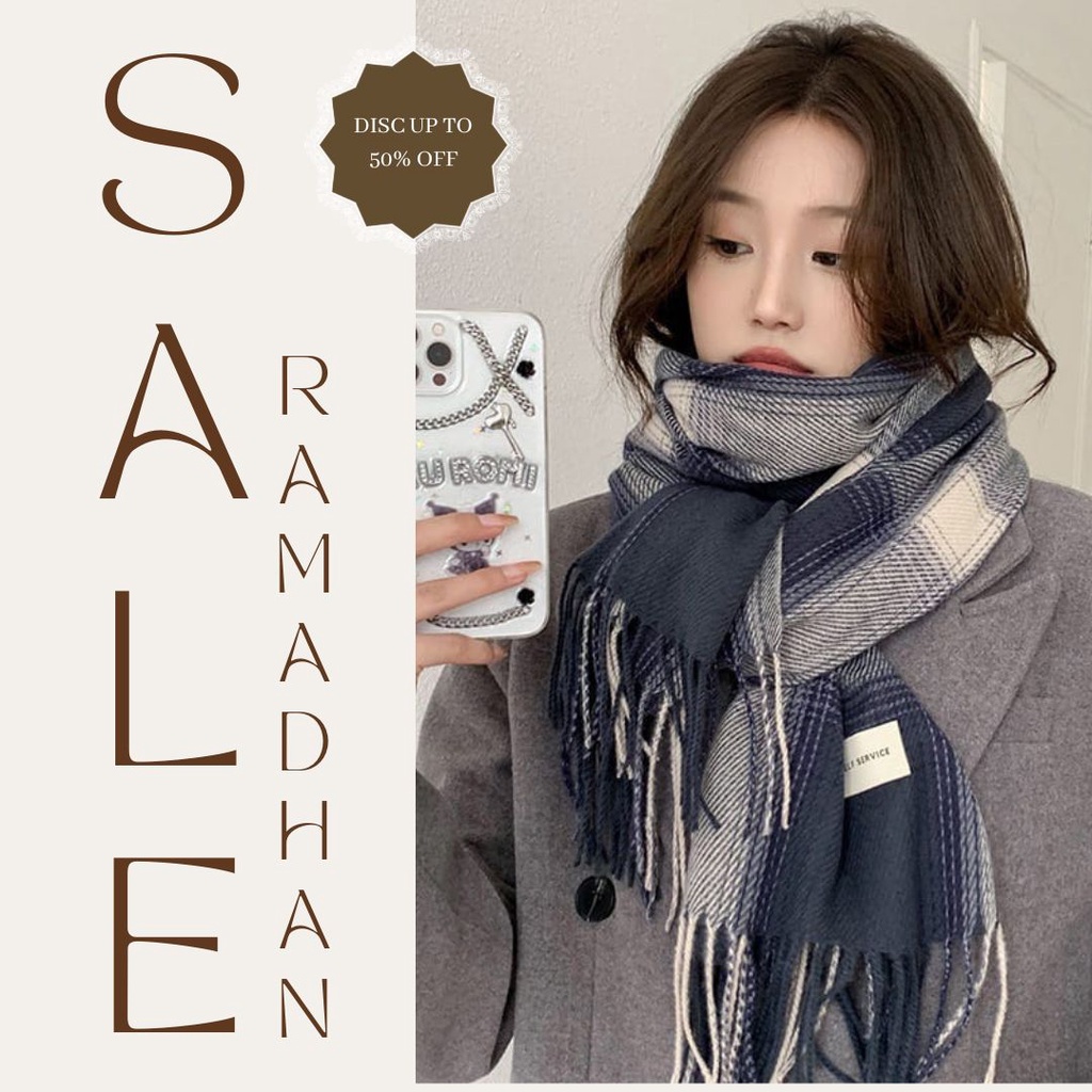 Syal Winter Musim Dingin Autumn Spring Simple Plaid Scarf Shawl Cashmere Unisex SC05