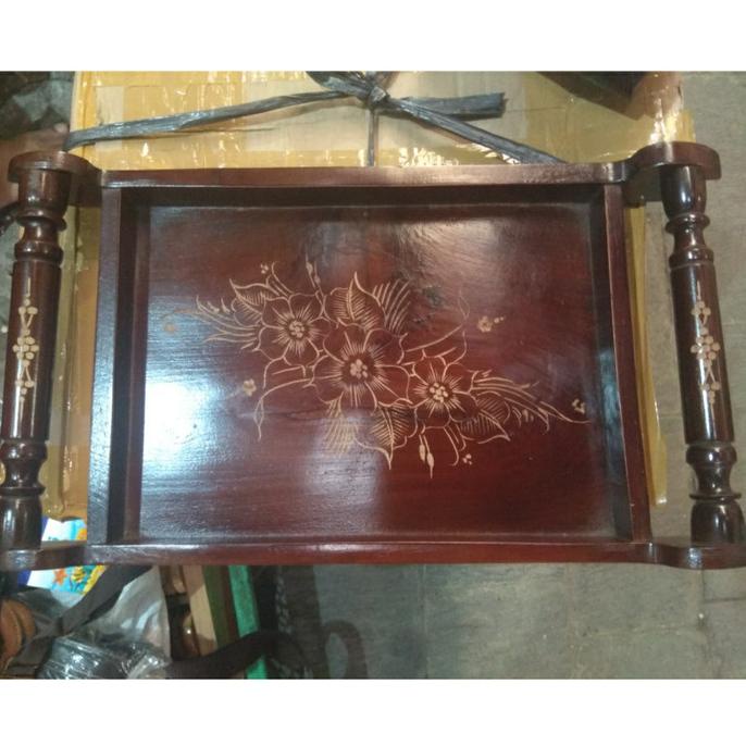 ___] BAKI NAMPAN UKIR BUNGA BAHAN KAYU JATI 35x20 cm - PAJANGAN DEKORASI