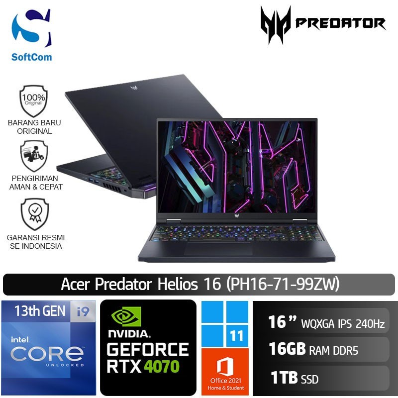 Acer Predator Helios PH16 71 99ZW i9 13900HX/16GB/1TB/RTX4070 8GB/W11
