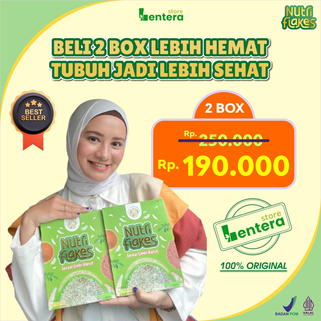 

NUTRIFLAKES Sereal Bubuk Umbi Garut Daun Kelor Psylium Husk dengan Tambahan Gula Aren dan Susu Ettawa Mengatasi Asam lambung Maag GERD Diet Mencukupi Gizi Harian Paket 2 Box 100%Original Tanpa Efek Samping
