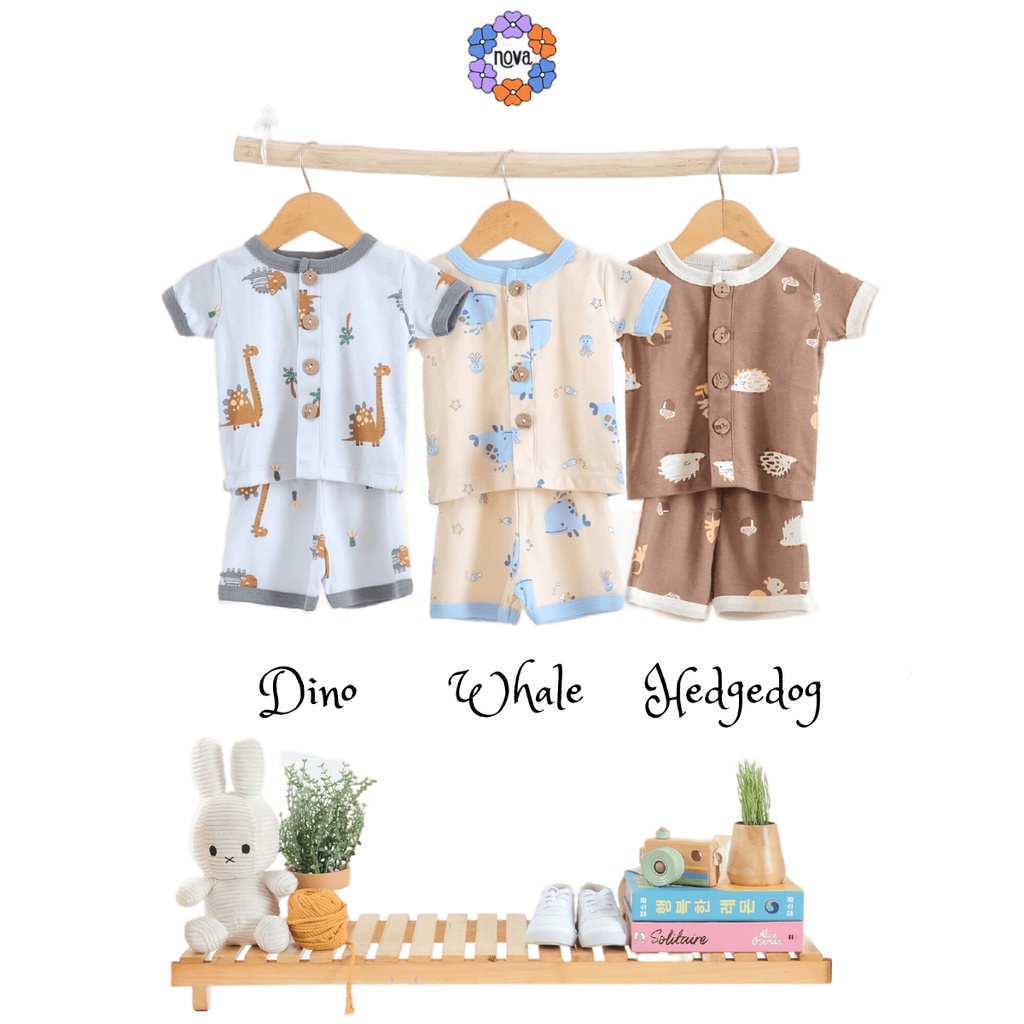 NOVA Ezy Button Set Print - Setelan Baju Pendek &amp; Celana Pendek 0-1 Tahun