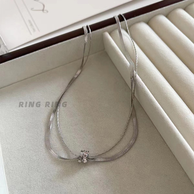 Kalung dua layer gepeng cincin zircon titanium anti karat harga grosir bisa cod