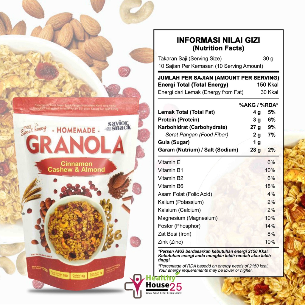 Cemilan Untuk Ibu Hamil GRANOLA CRUNCHY CINNAMON CASHEW &amp; ALMOND Makanan Sehat Bumil Bergizi &amp; Bernutrisi Tinggi SAVIOR SNACK Best Honey Anti Mual