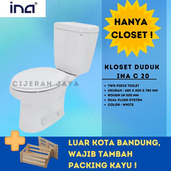 KLOSET DUDUK INA C20 PUTIH / MONOBLOK INA PUTIH CLOSET DUDUK DUAL FLUSH C-20 C 20 LUAR BANDUNG PACKI
