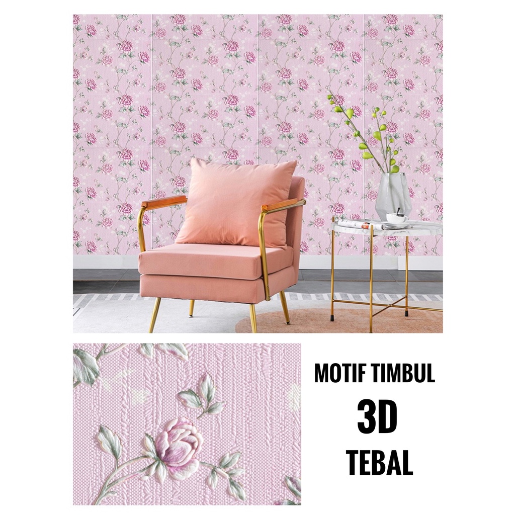 [TEBAL 5.5MM] Wallpaper PREMIUM 70X70CM 3D FOAM / Wallpaper Aluminium Foil Dinding Timbul Motif Baru Model Sultan Batik Bunga High Quality / Wallfoam Motif Batu Bata 70 x 70 CM Dekorasi Kamar Stiker Sticker Dinding Tebal Pintu Jendela