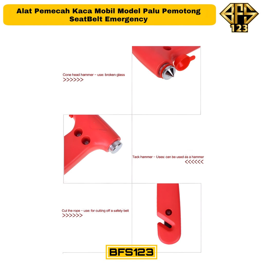 Alat Pemecah Kaca Mobil Model Palu Pemotong SeatBelt Emergency Tool Kit