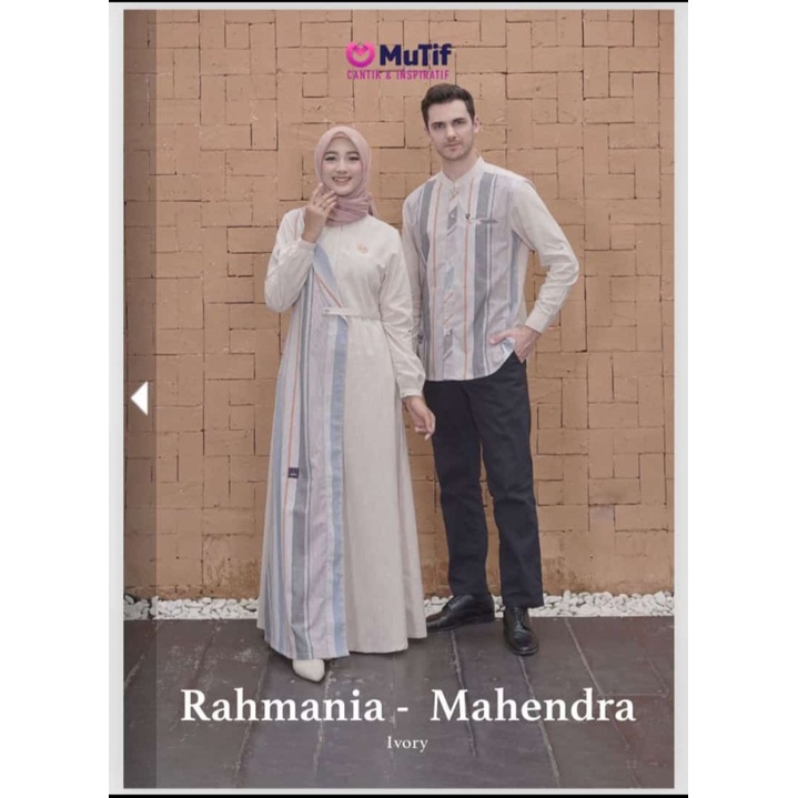 Mutif Baju Sarimbit Gamis Couple Pasangan Keluarga Rahmania Mahendra Warna Ivory Terbaru Original