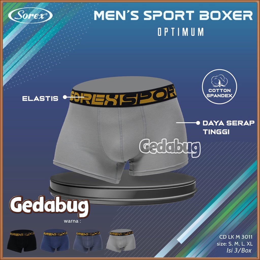 3 Pcs - CD Boxer Pria Sorex M3011 | Celana dalam pria dewasa Optimum | Gedabug