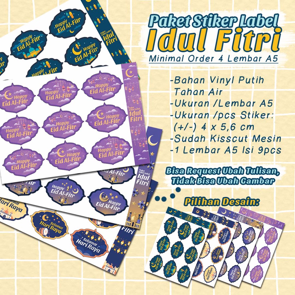 

[MINIMAL ORDER 4 LEMBAR] - Paket Stiker Label Idul Fitri - Stiker Lebaran / Idul Fitri / Eid Mubarak / Eid al-fitr - /Lembar Ukuran A5