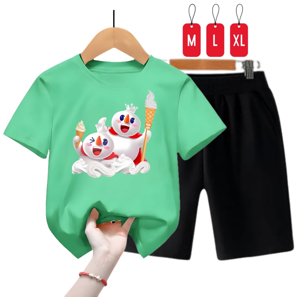 Hzl_outfit Setelan Baju Kaos Anak Uniseks Mixue Sundae/ M,L,XL