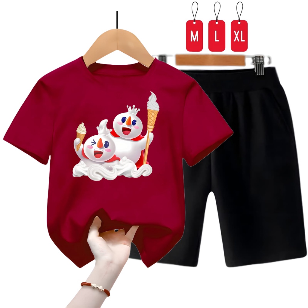 Hzl_outfit Setelan Baju Kaos Anak Uniseks Mixue Sundae/ M,L,XL