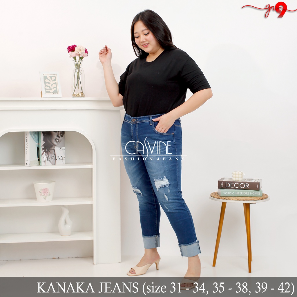 CASVINEJEANS || Celana Jeans Wanita Cewek Kanaka Jeans Sobek Ripped Bigsize Jumbo Mom Jeans