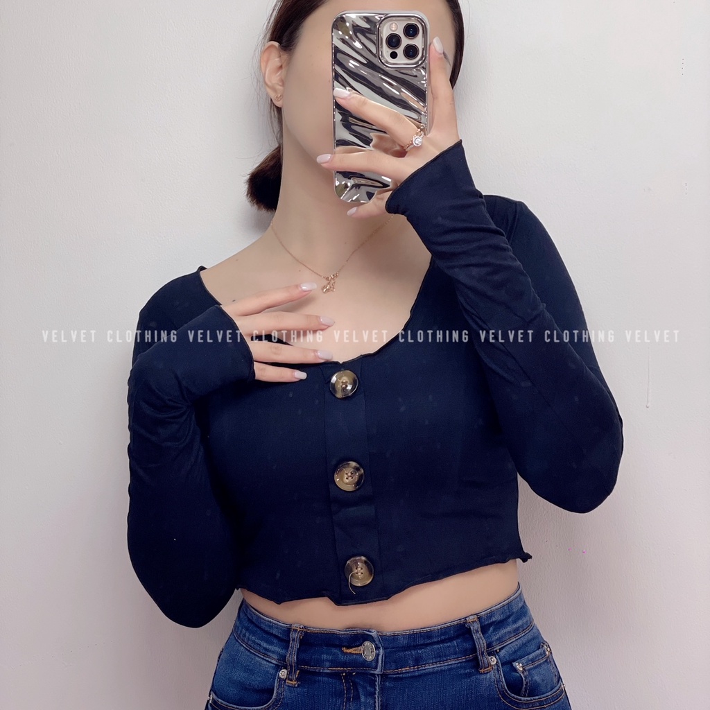 Crop Top Button Lengan Panjang / Crop top neci Long sleeve / Croptop Lengan Panjang Wanita 4241